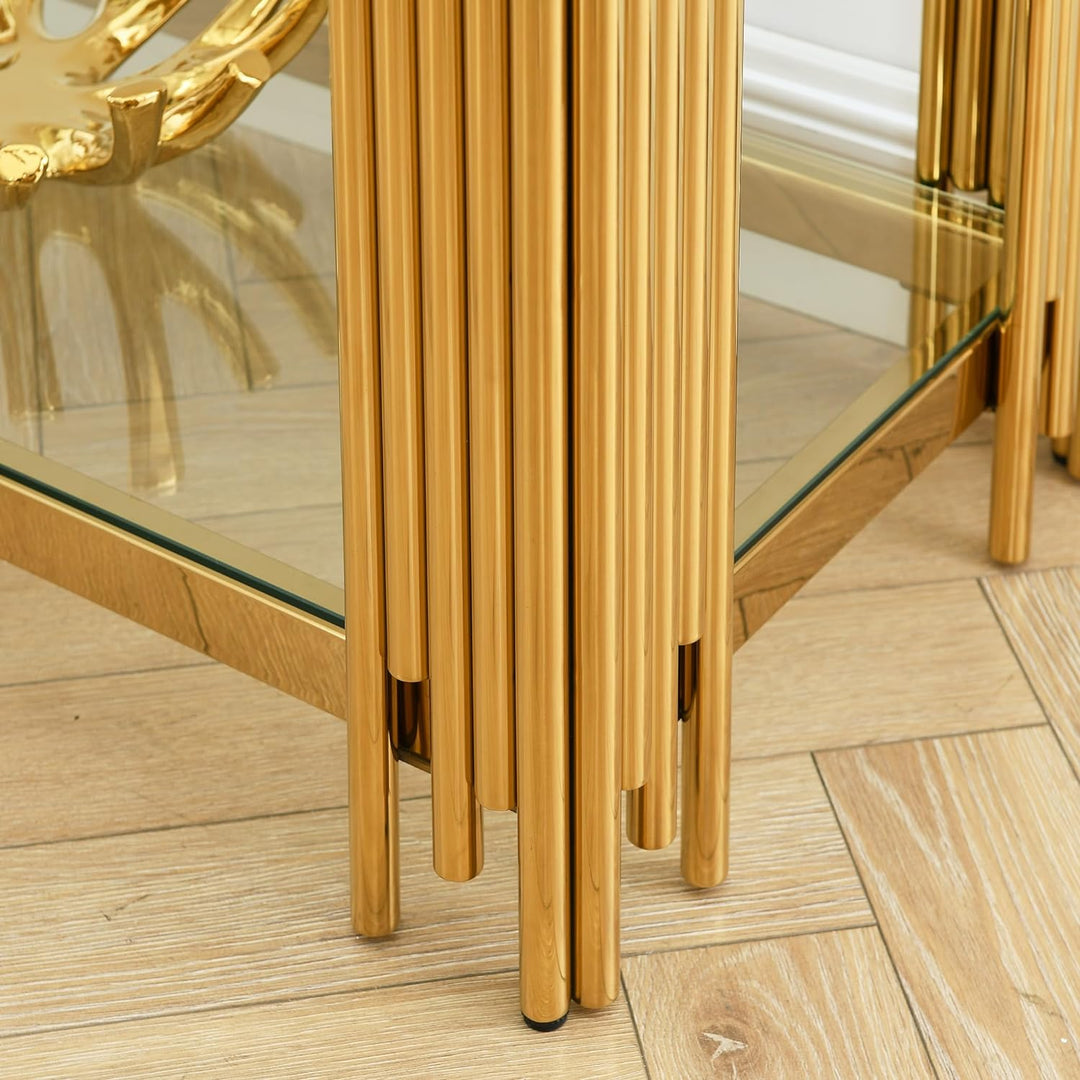 Modern Glass Console Table, Gold Finish