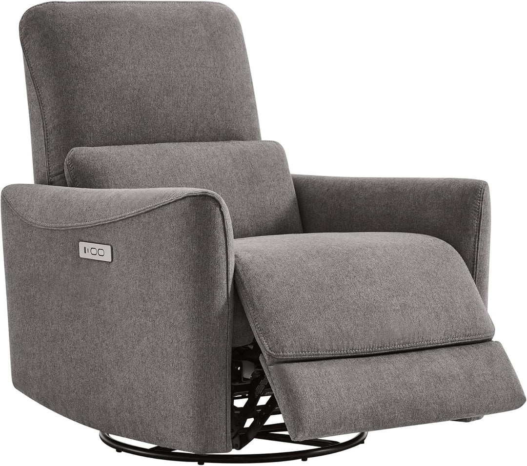 Power Recliner Chair Swivel Glider, FSC Certified Upholstered Living Room Reclining Sofa Chair with Lumbar Support, Metal Grey