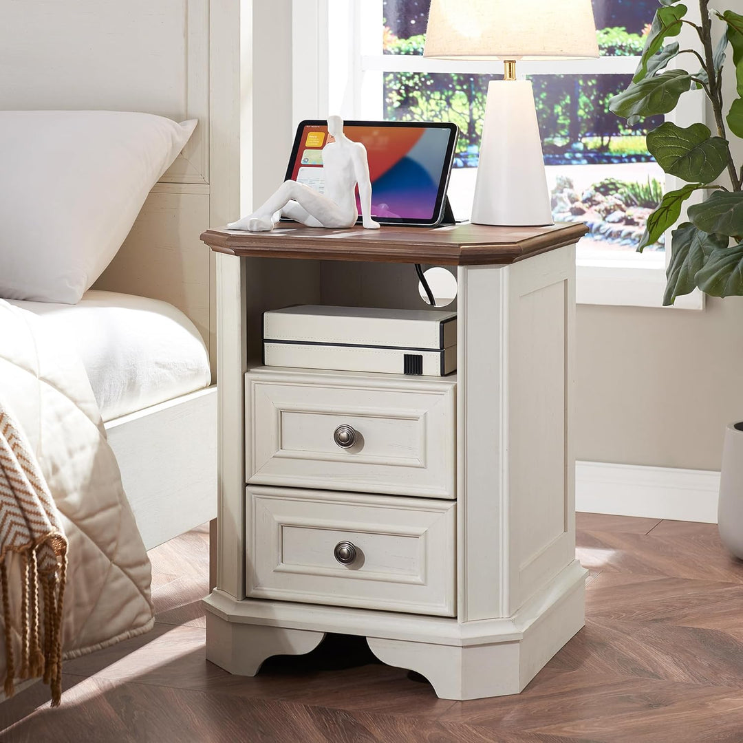 Farmhouse Nightstand, 18" End Table, 2 Drawers