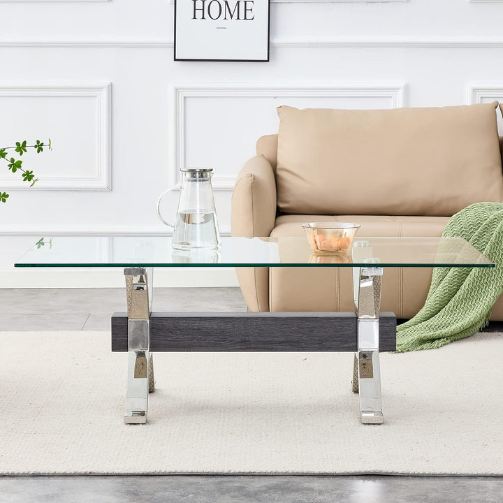 Pvillez Modern Glass Coffee Table, Rectangular Center Table