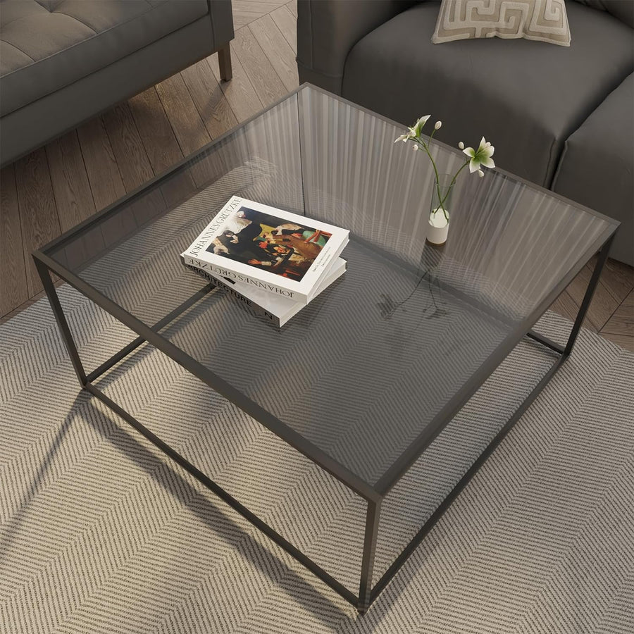 Glass Coffee Tables for Living Room, Square Modern Center Table