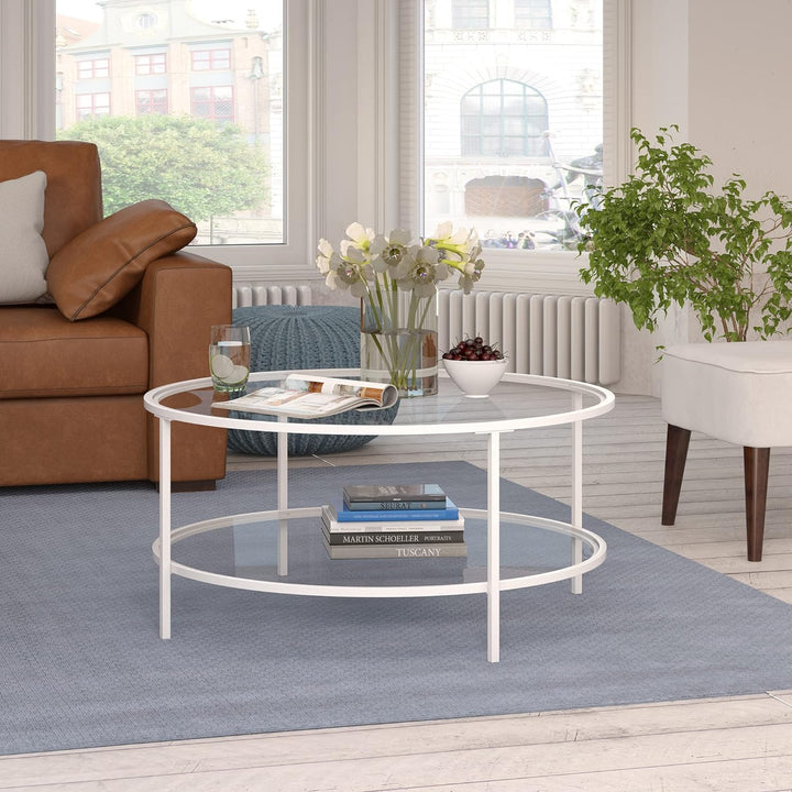 Elegant Round Coffee Table with Glass Top, Modern Design