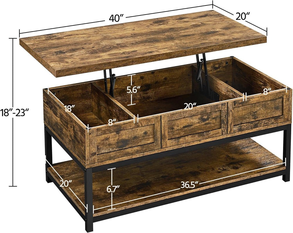 Rustic Industrial Lift Top Coffee Table with Storage, 40-inch