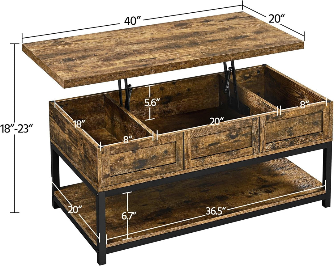 Rustic Industrial Lift Top Coffee Table with Storage, 40-inch