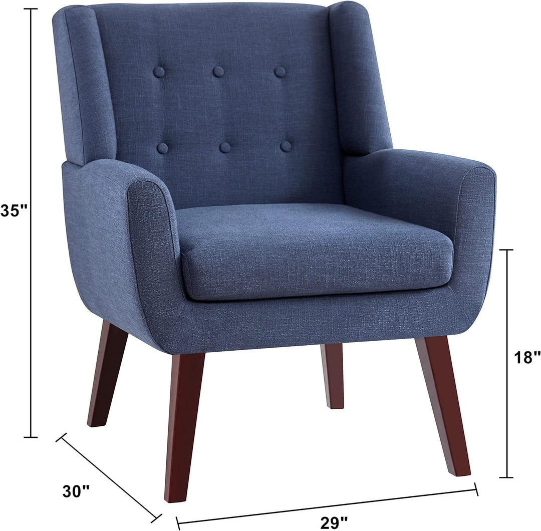 Accent Chair, Arm Chair Set of 2, Button Tufted Upholstered Reading Chair, Linen Fabric Mid Century Modern Chairs for Bedroom, Living Room Chair, Comfy Sofa Chair(2, Dark Blue)