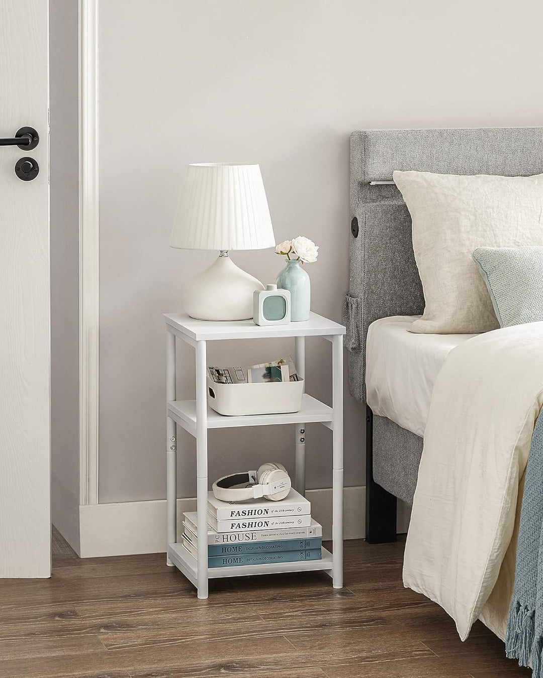 Side Table, Small End Table, Tall Nightstand White