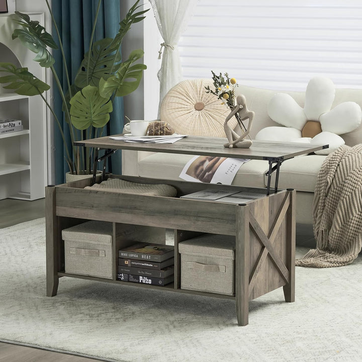 Rustic Farmhouse Lift Top Coffee Table, Grey