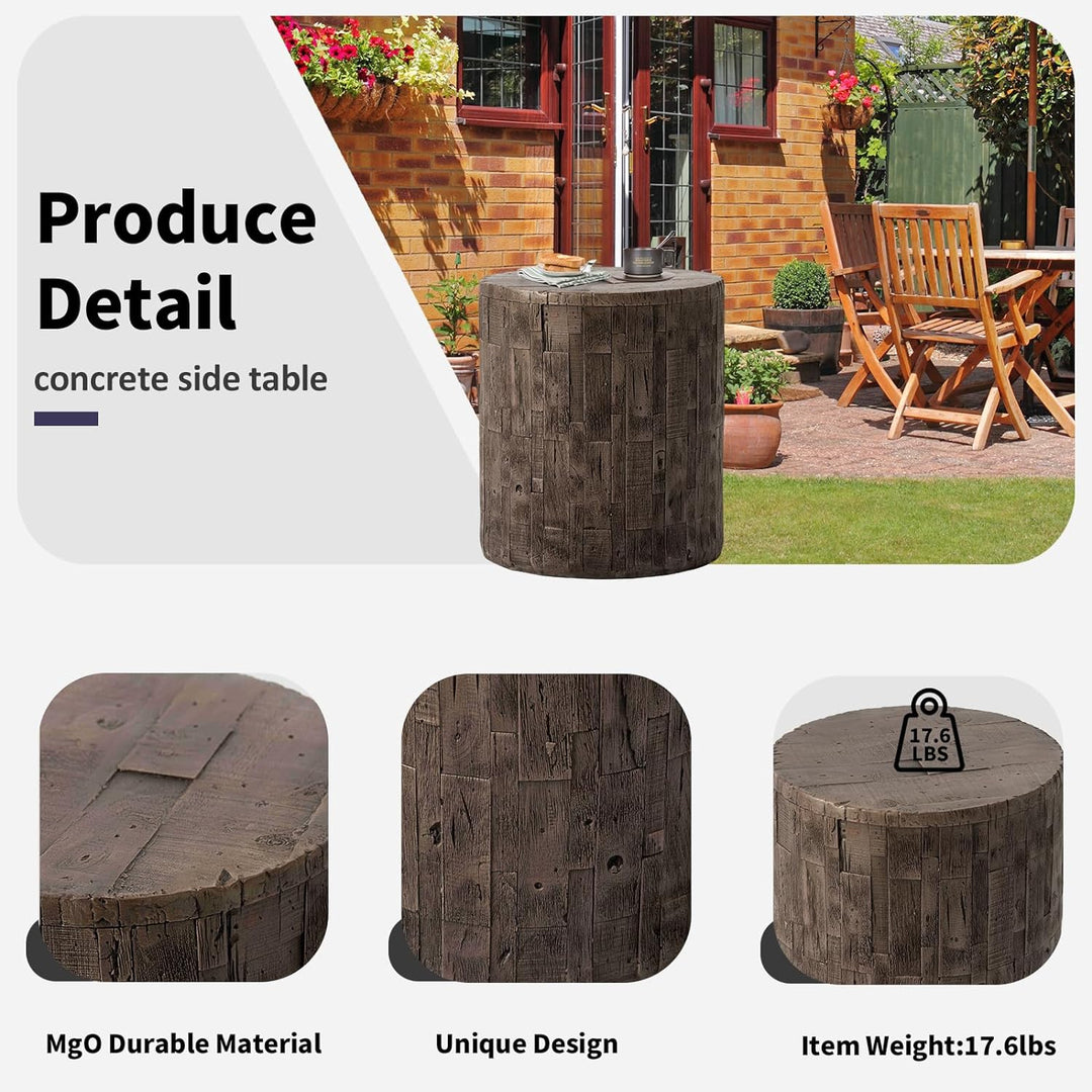 Concrete Outdoor Side Table, Tree Stump Patio End Table