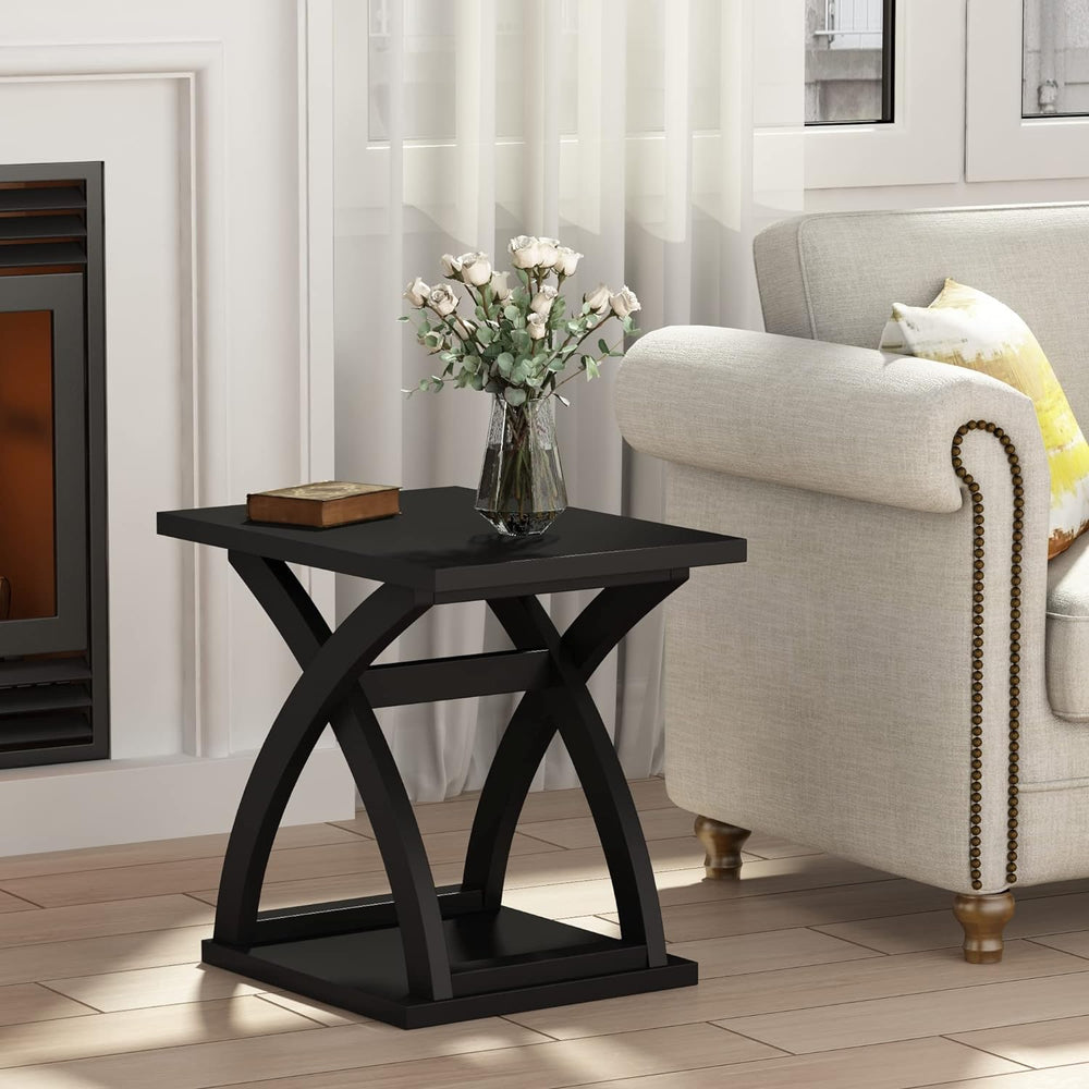 End Table, Modern Side Table with Storage Black