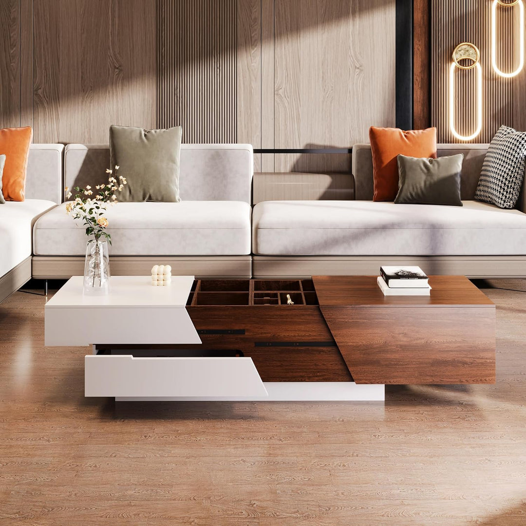 Merax Modern Extendable Sliding Top Coffee Table, Whitewalnut