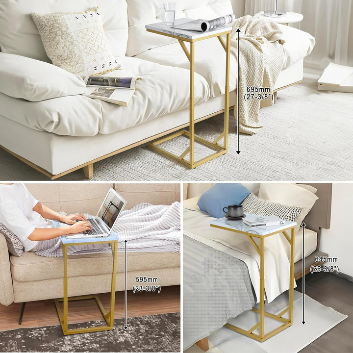 C-Shaped End Table for Couch Sofa Bedside TV Tray