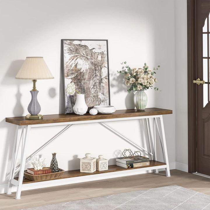 70.9" Industrial Entryway Console Sofa Table, Light Grey