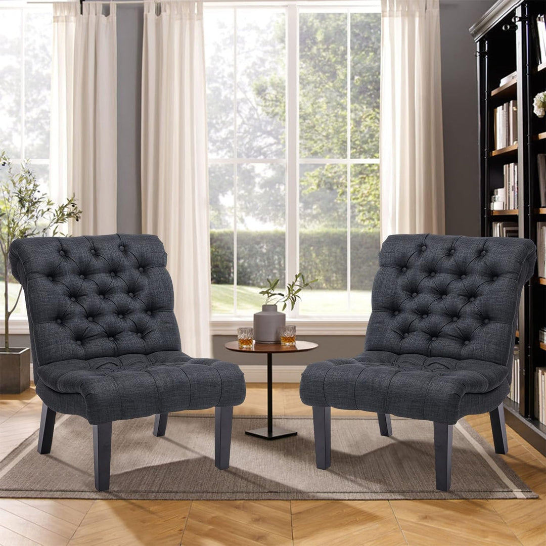 Accent Chair Set of 2 Button Tufted Upholstered Gray