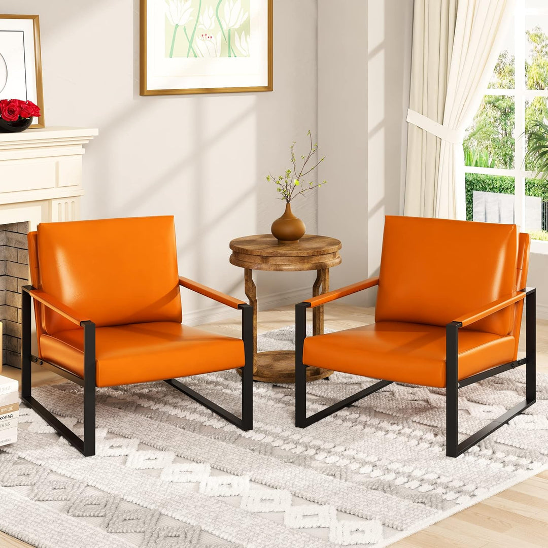 Leather Accent Chair Set of 2 Sofa Chair Orange-a