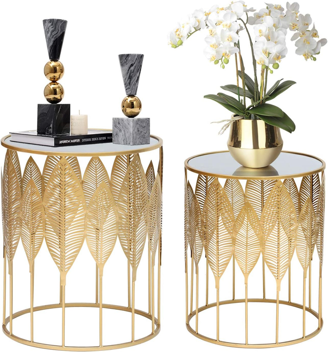 End Tables Set of 2, Gold Nesting Side Coffee