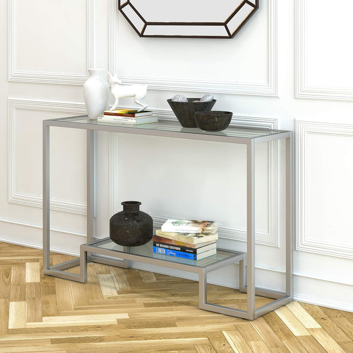 Rectangular Console Table, Entryway Accent Furniture, Satin Nickel