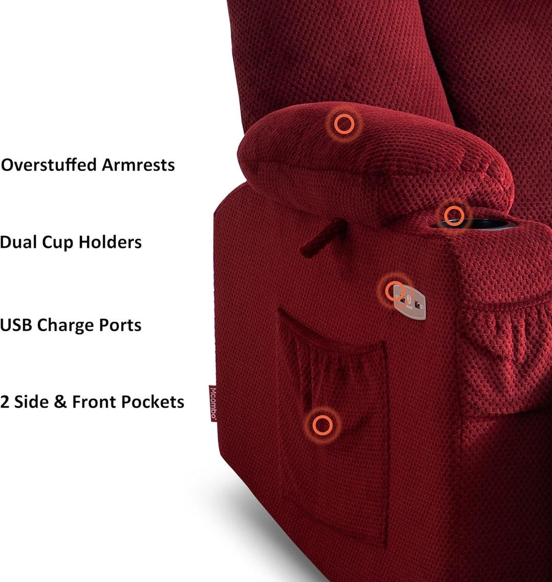 Fabric Electric Power Recliner Chair with Heat (Burgundy)