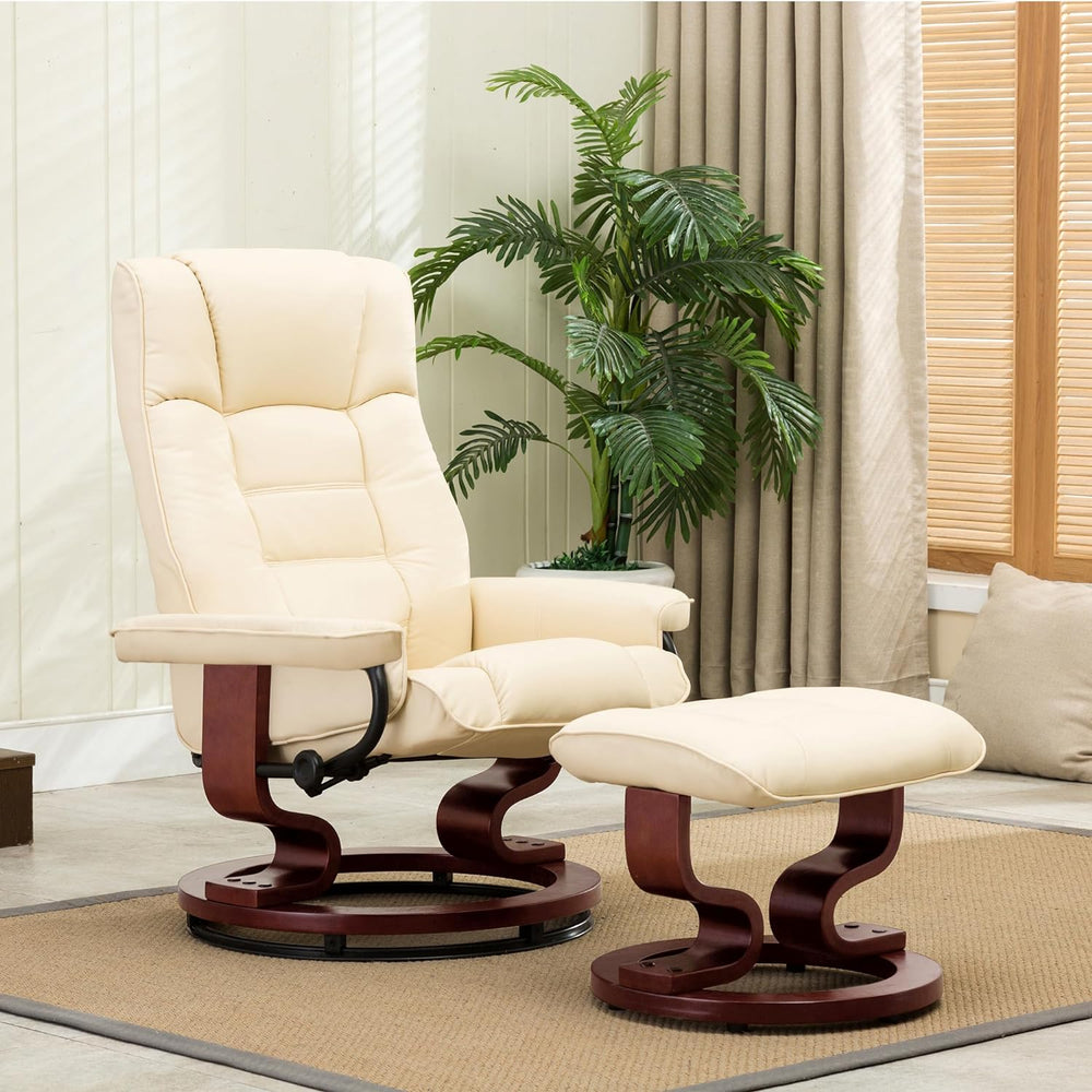 Swivel Recliner w/Ottoman, Faux Leather Lounge Chairs