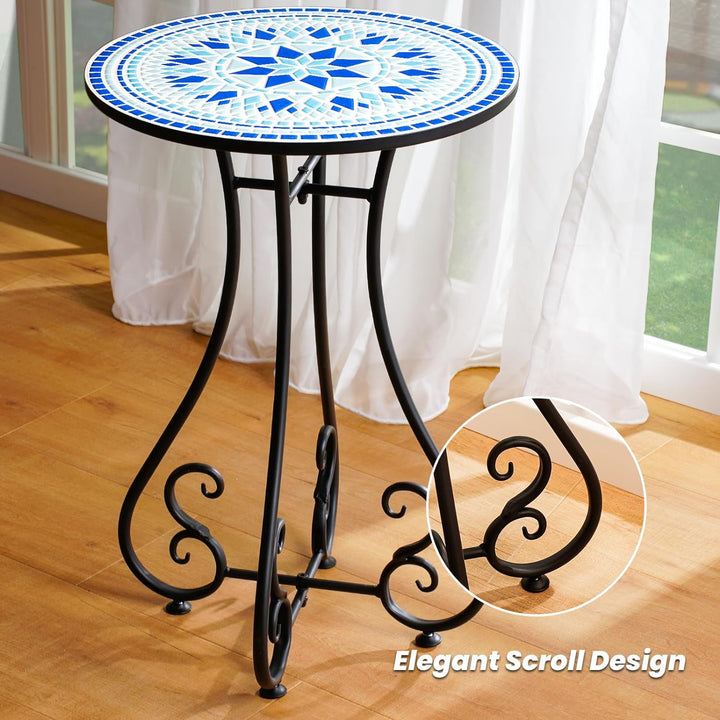 16" Round Side Table, Metal Scrollwork Accent End Table