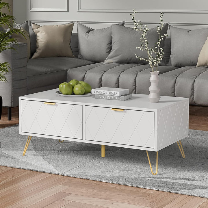 Versatile White Coffee Table with Storage, Rectangular Design