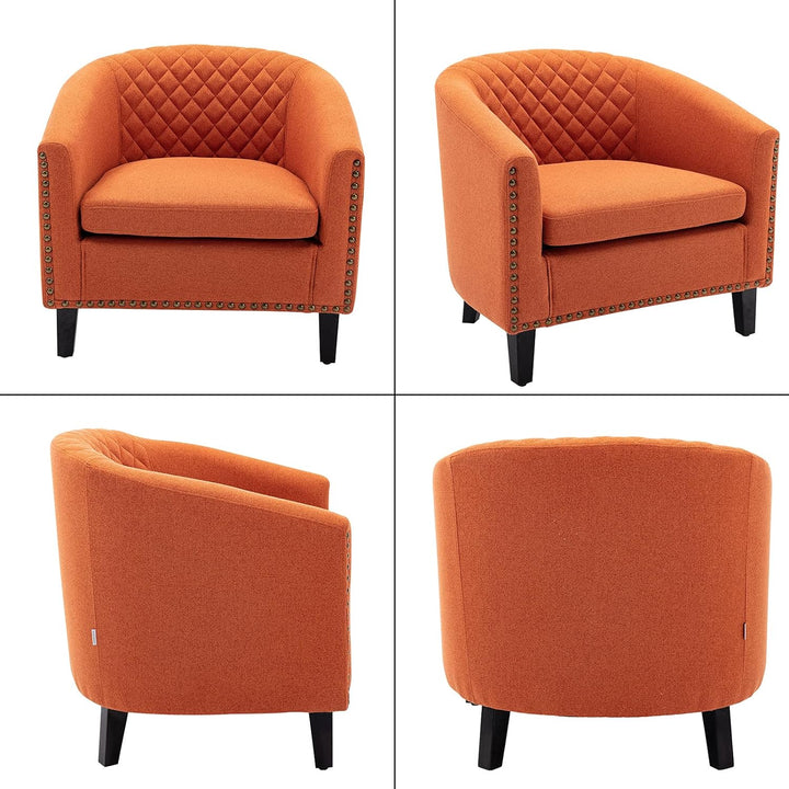 Orange Armchair Barrel Club Chair w/Nailheads