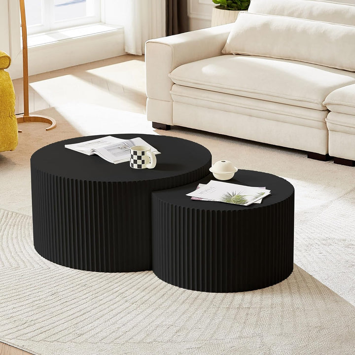 Set of 2 Nesting Coffee Tables, Matte Black, Round-Black