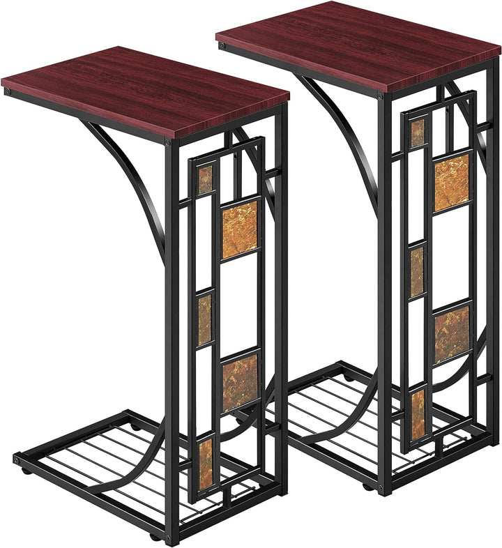 C Shaped End Table Set of 2, Sofa Side Table Red Wine