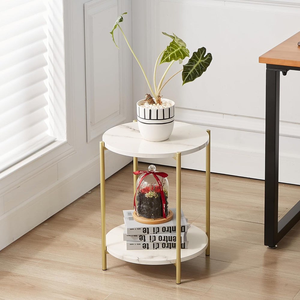 2 Tier Round Side Table, Marble End Tables Coffee Table