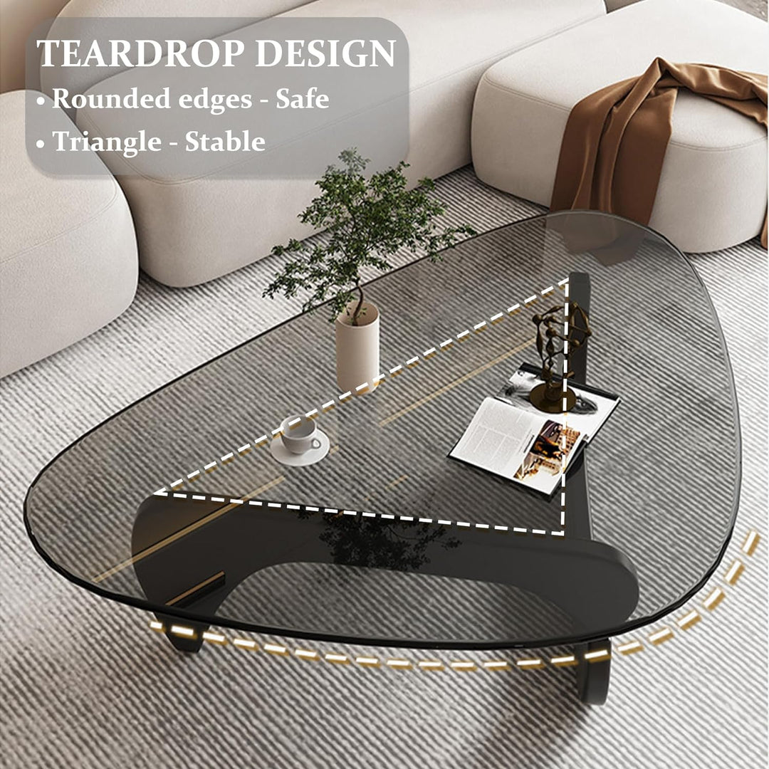 Triangle Glass Coffee Table, Mid-Century Modern End Table, Living Room