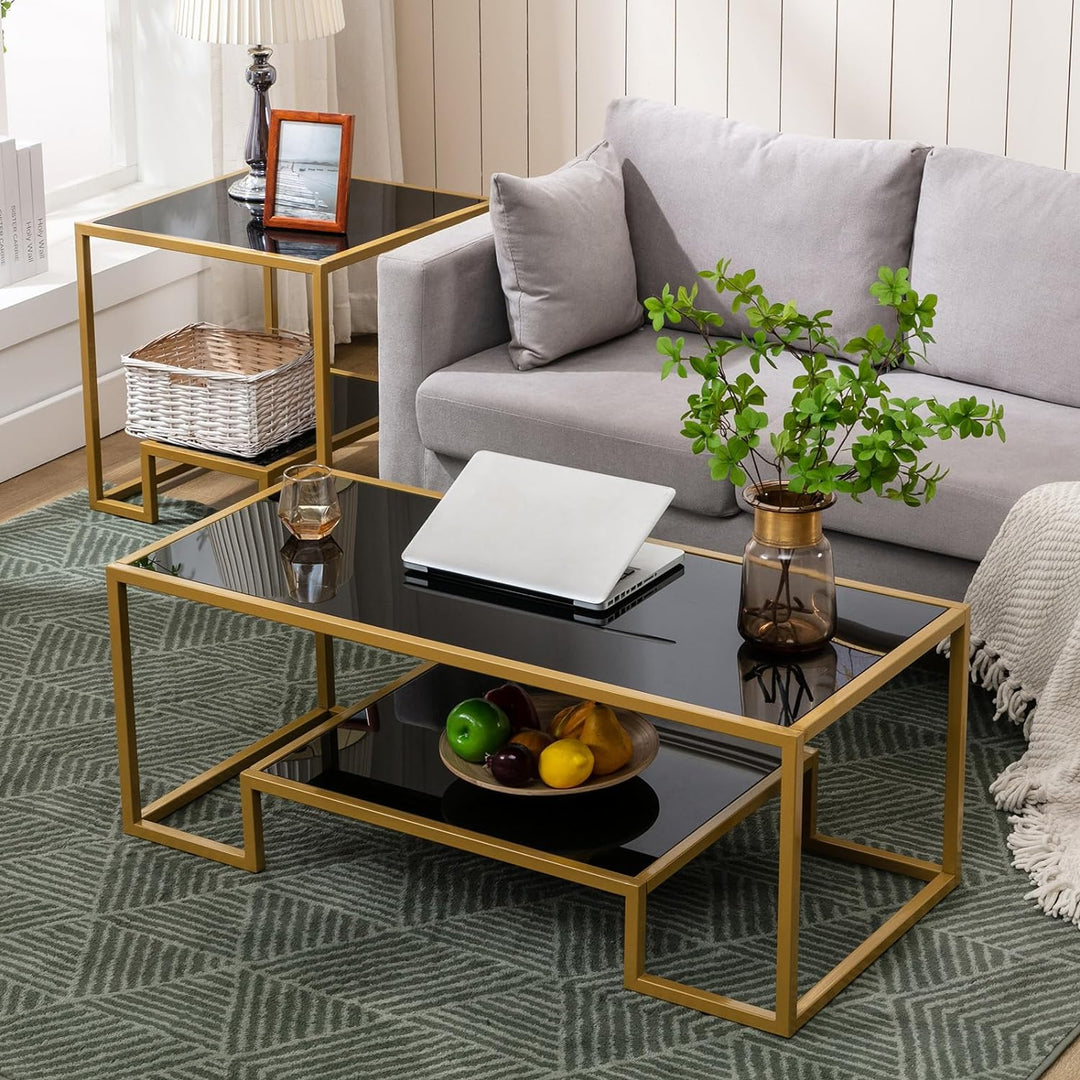 Elegant 3-Piece Glass and Brass Table Set