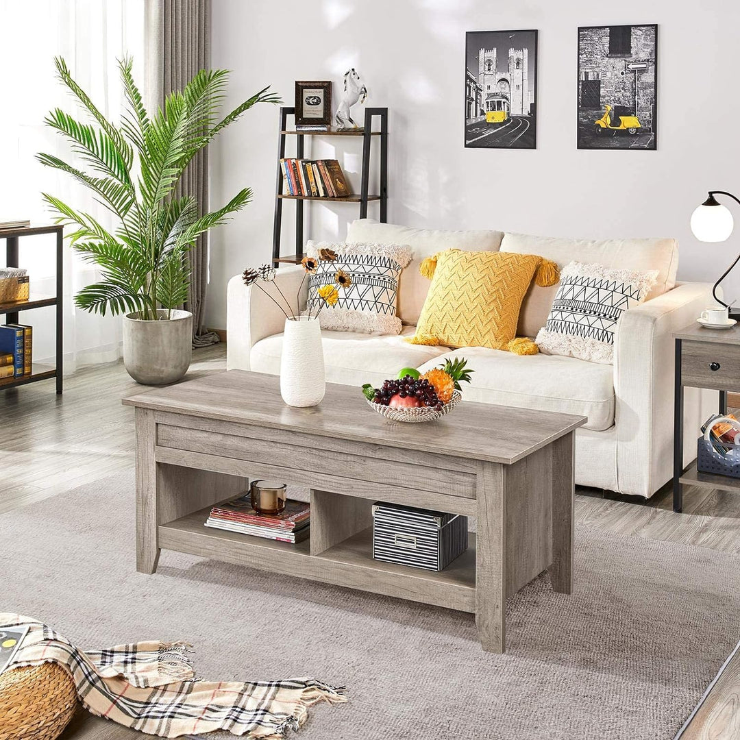 Lift Top Coffee Table with Hidden Storage, Farmhouse Style, Gray