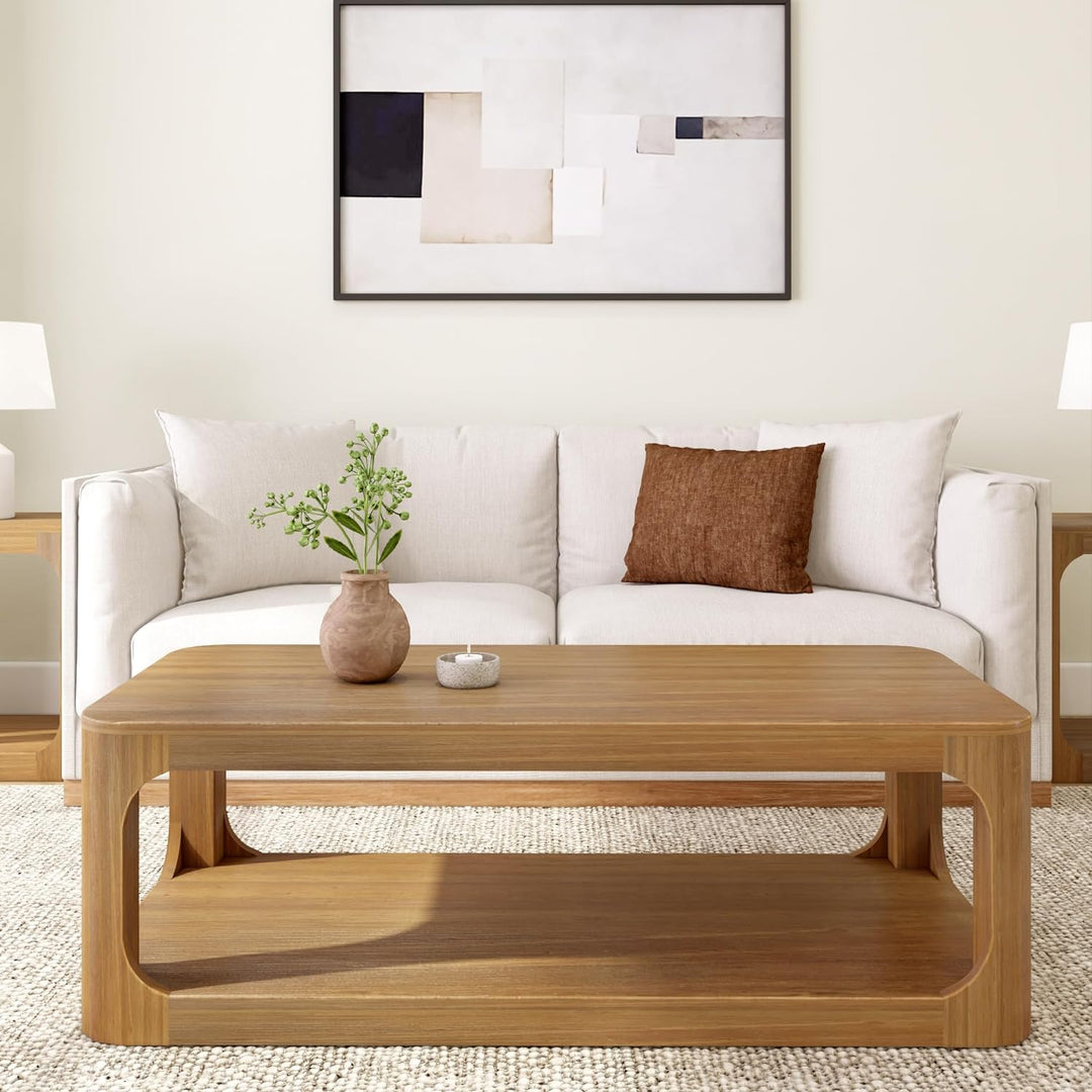 Solid Wood Modern Coffee Table, Pecan