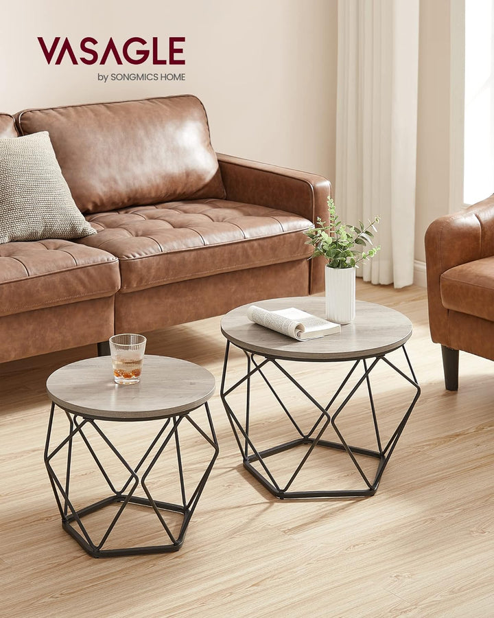 Versatile Small Coffee Table Set, Round Side Tables, Greige and Black