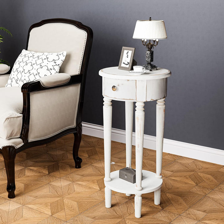 End Table Rustic Round Side Table 2-Tier Night