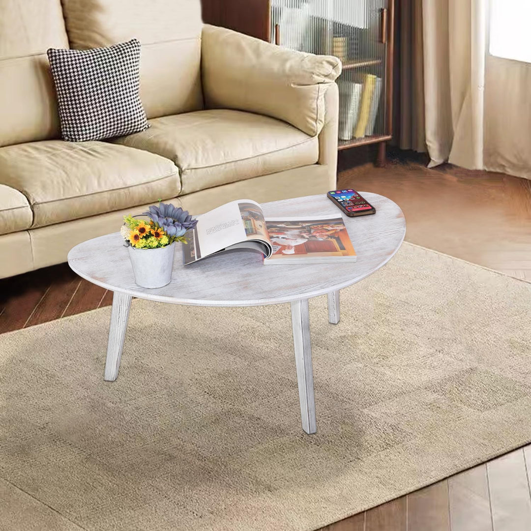 Rustic White, Small Oval Coffee Table, Mid-Century Modern Chic