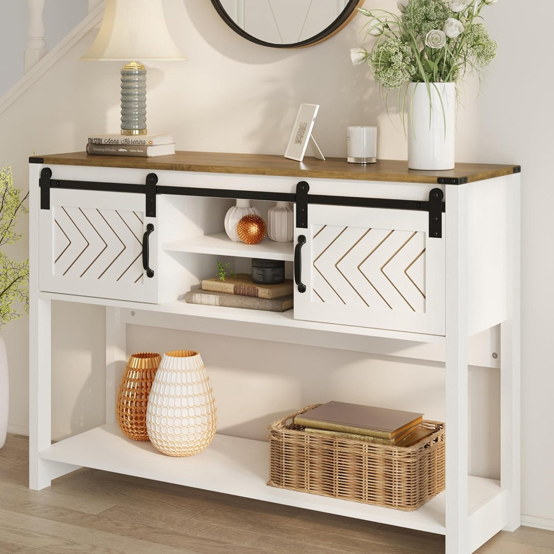 Farmhouse Entryway Table w/ Storage, Sliding Barn Door