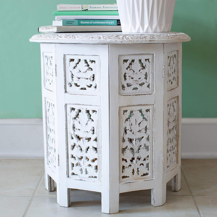 Solid Wood Accent End Table Antique White