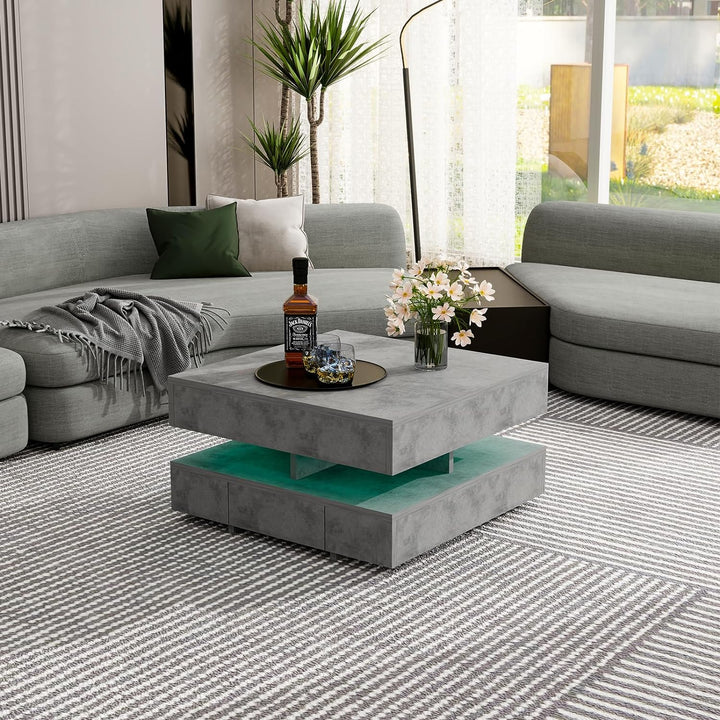 Square LED Coffee Table with Gray Marble Pattern, Pr3