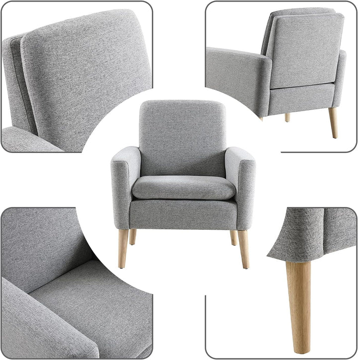 Mid-Century Modern Accent Chair Fabric Upholstered - Grey