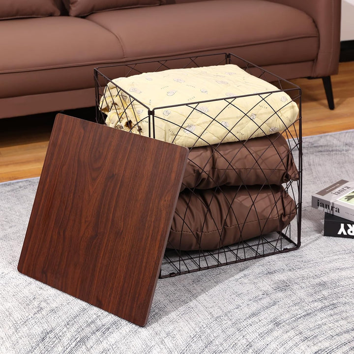 Small Coffee Table Storage, Square End Tables Blanket Basket, Black