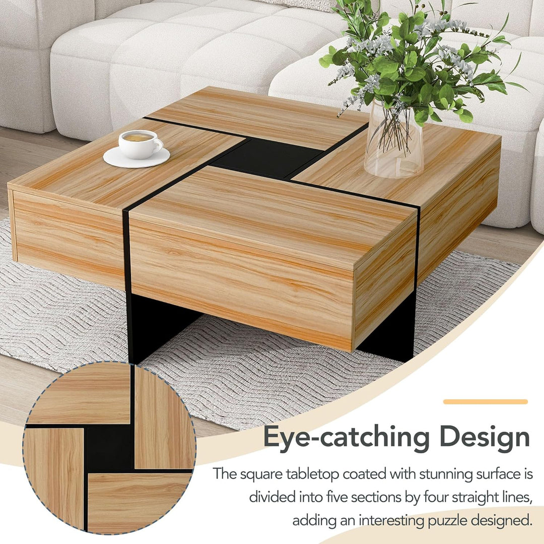 Versatile Square Coffee Table with Extendable Tabletop, Brown