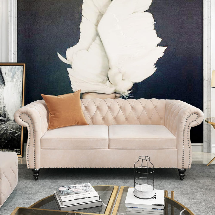 Chesterfield Loveseat, Modern Velvet Sofa Tufted Couch