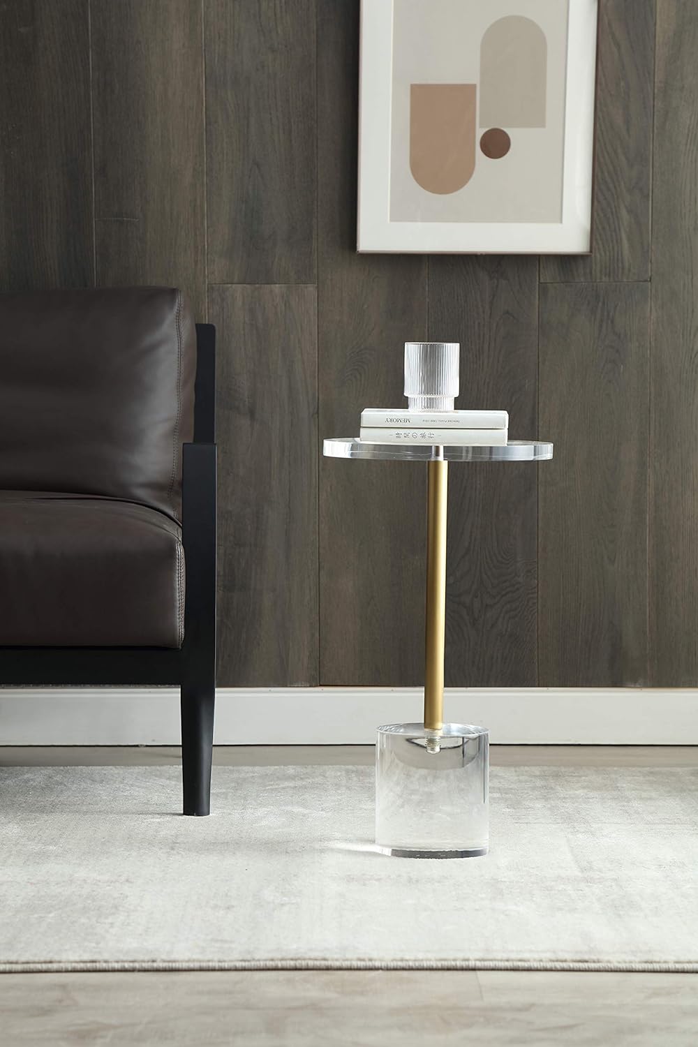 Clear Acrylic End Table,Brushed Brass Metal