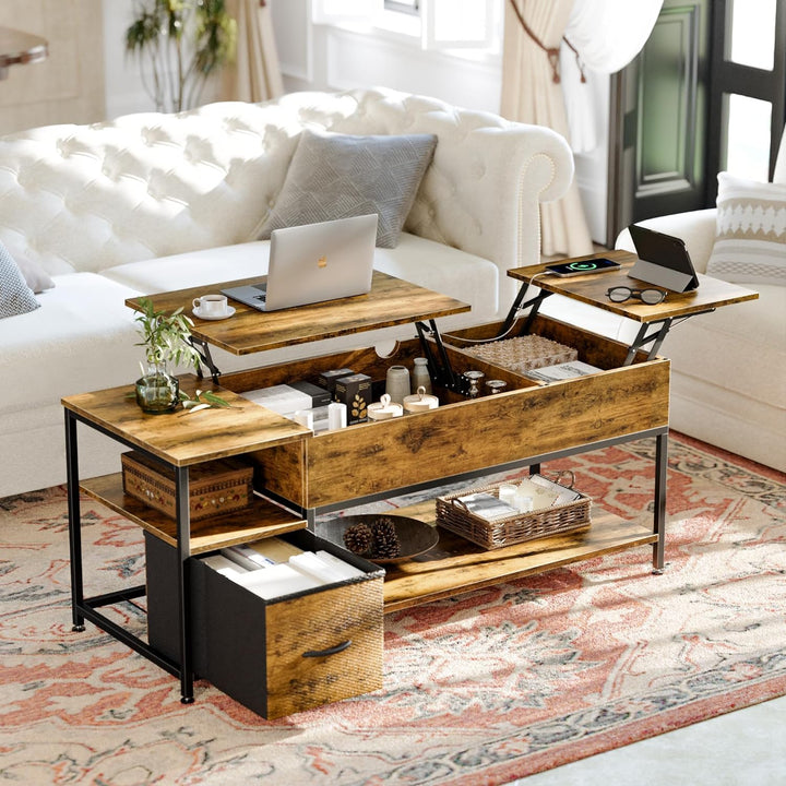 Lift Top Coffee Table with Storage, Rustic Brown