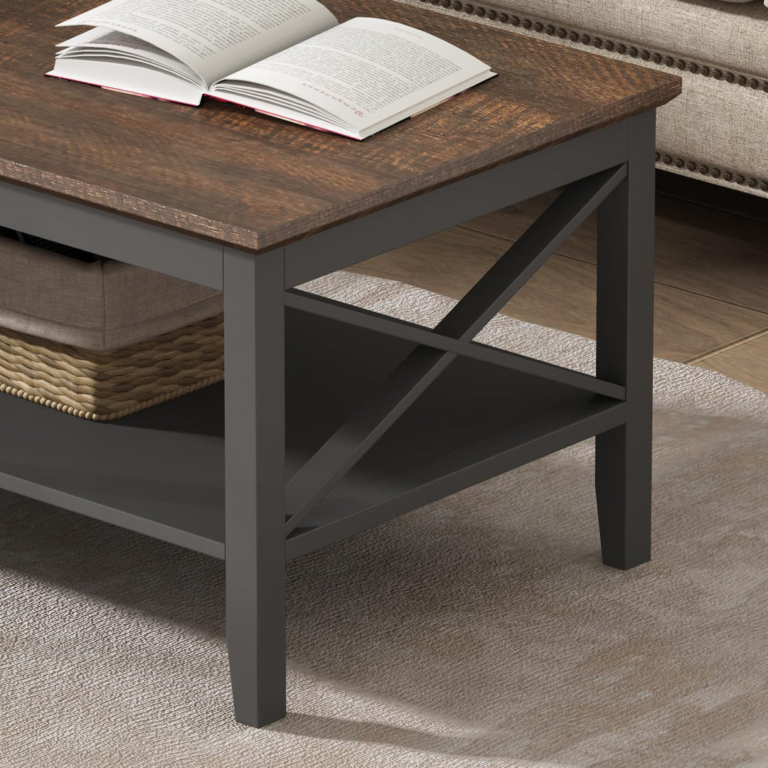 Wooden Coffee Table with Storage, Black