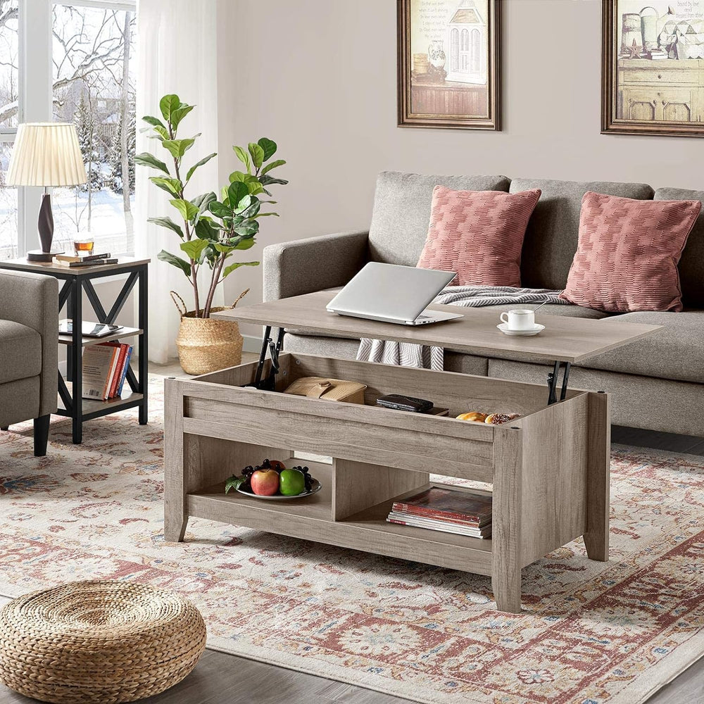 Lift Top Coffee Table with Hidden Storage, Farmhouse Style, Gray