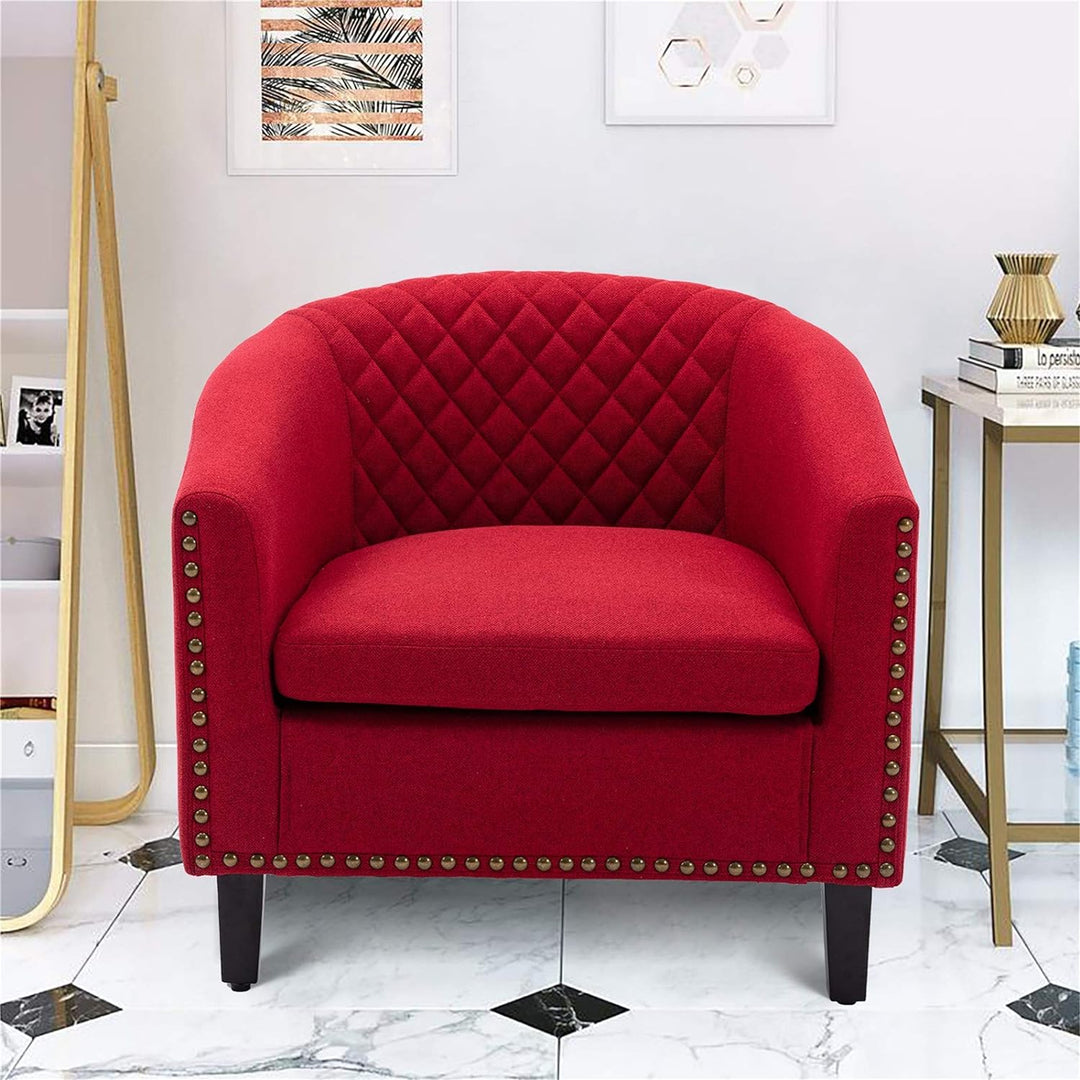 Modern Upholstered Accent Armchair Soft Linen Red