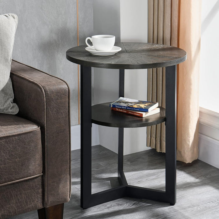 Small Round End Table 2-Tier Shelf 24''H 19.3''D