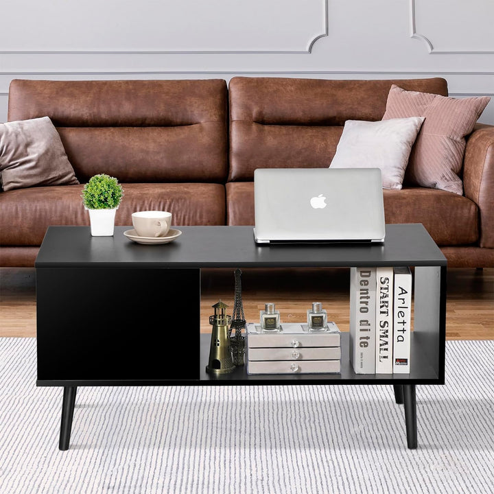 Super Deal 2-Tier Modern Coffee Table with Storage, Black