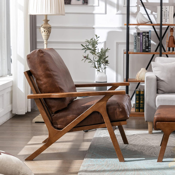 Leather Accent Chair Mid Century Modern PU Brown